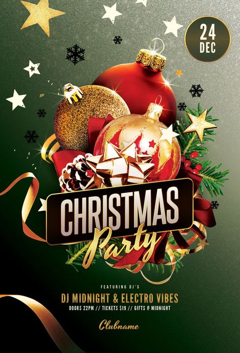 Christmas Party Flyer by styleWish. Download the PSD design for $9 at Graphicriver. Vintage Christmas Party, Christmas Party Flyer, Christmas Poster Design, Christmas Party Poster, Christmas Promo, Promo Flyer, Christmas Graphic Design, Holiday Graphics, Christmas Typography