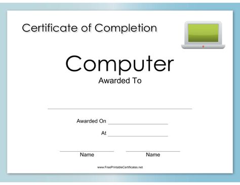 This Computer Certificate features a laptop computer with a green screen. Free to download and print Computer Certificate, Printable Certificates, Certificate Of Completion, Screen Free, Green Screen, Laptop Computers, Laptop, Computer, Screen