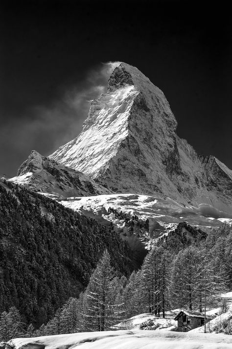 The Matterhorn, Forest Tattoos, Mountain Photos, Black And White Landscape, Mountain Photography, White Mountains, Zermatt, White Mountain, Cebu