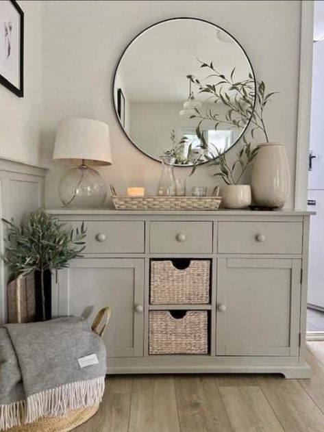 How To Decorate A Sideboard, Sideboard Styling, Sideboard Styles, Neutral Dining Room, Living Room Themes, Dinning Room Design, Cottage Interiors, Flipping Furniture, Upcycled Furniture