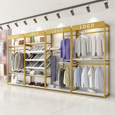 Lingerie Store Design, Clothing Rack Display, Clothes Shelves, Gold Clothing, Clothing Store Displays, Clothing Display, Clothing Store Interior, Clothing Store Design, Store Design Boutique