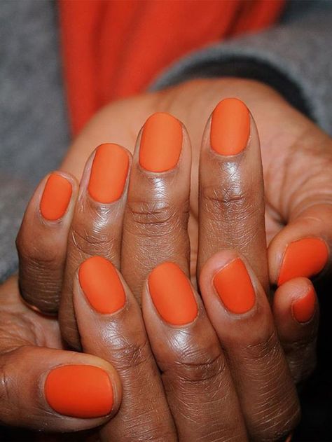 Nail Colors for Halloween: Orange Halloween Nail Colors, Orange Nail Polish, Halloween Nails Easy, Metallic Nail Polish, Fall Nail Trends, Colors For Dark Skin, Purple Nail Polish, Metallic Nails, Halloween Nail Designs