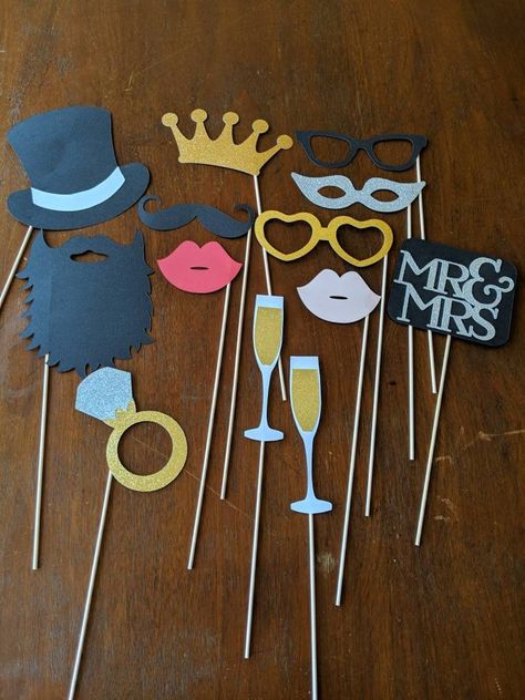 Wedding Photo Booth Props 13 Piece Set Glitter Photo Booth | Etsy Engagement Party Photo Booth Props, Diy Wedding Photo Booth Props, Engagement Photobooth Props, Props Wedding Photobooth, Engagement Party Props, 1 Diamond Ring, Bridal Shower Photo Prop Frame, Monster Valentines, Wedding Photo Booth Props