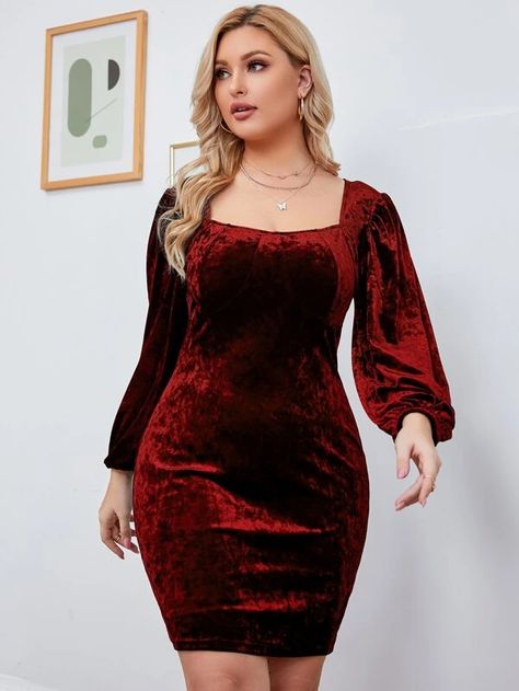 Velvet Clothing, Pencil Pattern, Velvet Bodycon Dress, Velvet Clothes, Winter Fabric, Bishop Sleeve, Plus Size Fashion For Women, Fabric Medium, Velvet Dress