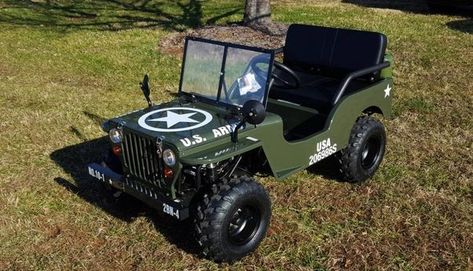 For parents who are automobile lovers and would like to give their kids something to play around. the 2017 No Make Mini Jeep US Army 125cc is a perfect gift for them. This mini Jeep a fully functional vehicle suitable for kids and for adults alike. The ap http://autopartstore.pro Army Decals, Army Jeep, Mini Jeep, Black Bench, Green Exterior, Made For Kids, Car Racer, Gifts For New Parents, Bench Seat