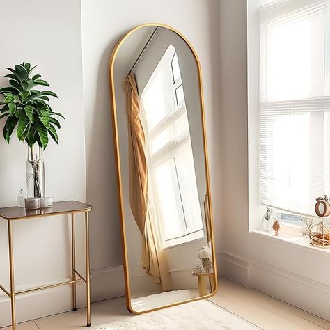 Amazon.com: KIAYACI Arched Full Length Mirror Floor Mirror with Stand Bedroom Dressing Mirror Full Body Wall Mirror (Gold, 65" x 22") : Home & Kitchen Aesthetic Cozy Room, Full Length Mirror Gold, Arched Full Length Mirror, Arched Floor Mirror, Full Length Mirror Stand, Mirror With Stand, Bedroom Board, Mirror Floor, Dream Dorm