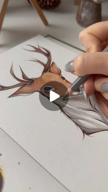 Kalinina🎨 on Instagram: "What is your spirit animal? I’m sure mine is a deer!🦌✨🤎 #artist #drawing #deer #winter #sketchaday" How To Draw A Deer, Drawing Deer, Deer Sketch, Deer Winter, Deer Drawing, Your Spirit Animal, Sketch A Day, Sketches Tutorial, A Deer