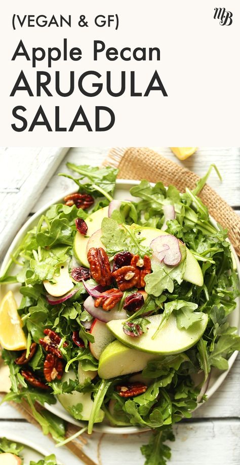 Our Apple Pecan Arugula Salad is equal parts crunchy, sweet, salty, and SO easy. Just 15 MINUTES and 8 INGREDIENTS required! Dress with our easy lemon vinaigrette and you've got a perfect way to pack in your daily greens. Green Apple Salad, Daily Greens, Arugula Salad Recipes, Salad Vegan, Minimalist Baker, Autumn Salad, Lemon Vinaigrette, Apple Salad, Arugula Salad