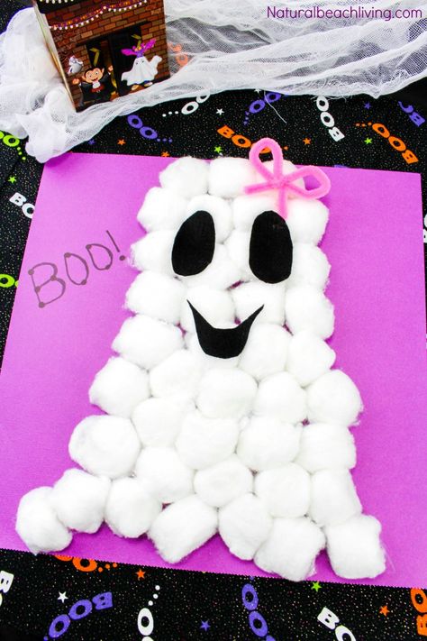 Easy Cotton Ball Ghost Craft for Preschoolers, Fun Ghost Craft, Easy and cheap to make, Toddler Halloween craft, Halloween Crafts for Kids to make, FUN! Cotton Ball Ghost, Cheap Halloween Crafts, Cotton Ball Crafts, Crafts Toddlers, Halloween Crafts For Kids To Make, Ghost Craft, Dekorasi Halloween, Halloween Crafts Preschool, Ghost Crafts