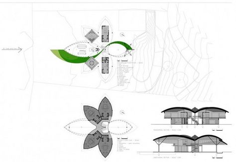 http://www.decoist.com/2011-07-01/fabulous-leaf-shapes-home-in-brazil-casa-folha/ Architectural Floor Plans, Architecture Concept Drawings, Architecture Design Concept, Organic Architecture, Indian Architecture, House Drawing, Sustainable Architecture, Architecture Sketch, Architecture Plan