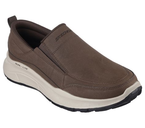 Find the perfect blend of easy-wearing style and comfort with Skechers Relaxed Fit Equalizer 5.0 - Harvey. This slip-on features a nubuck leather and synthetic upper with a cushioned Skechers Air-Cooled Memory Foam insole. | Skechers Men's Relaxed Fit: Equalizer 5.0 - Harvey Sneaker Gents Shoes, Mid Top Shoes, Best Slippers, Skechers Relaxed Fit, Wearing Style, Wide Shoes, Equalizer, Leather Shoes Men, Stylish Shoes