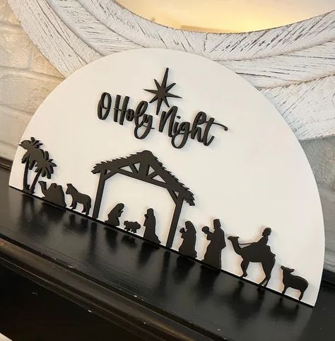 Nativity Wood Cutout, Display Nativity Scene, Holy Night Christmas Decor, Laser Cut Christmas Tree, Nativity Characters, Nativity Display, Laser Christmas, Wood Nativity, Christmas Tree Gift Tags