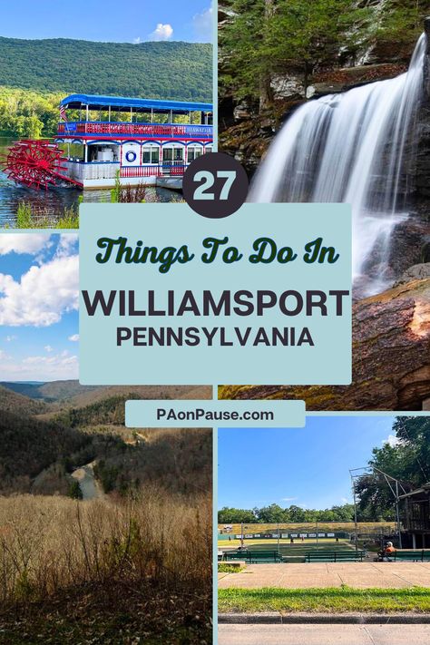 Looking for things to do in Williamsport, Pennsylvania? Look no further! This list features 27 must-see destinations, from popular events to hidden gems. From Little League World Series to the local breweries, from beautiful state park waterfalls to riverboat cruises, you'll find plenty of things to do in Williamsport. Pennsylvania Fall, Williamsport Pennsylvania, Allegheny National Forest, Pennsylvania Travel, Local Brewery, Vacation Usa, River Boat, United States Travel, Covered Bridges