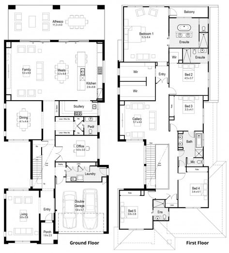 Hudson Homes | Champagne Design American Floor Plans, Large Home Floor Plans, Double Story House Design, Large House Plans, Champagne Design, Double Storey House Plans, Two Storey House Plans, Floor Plans House, 2d Floor Plan