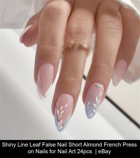 Item specificsCondition Fake Acrylic Nails, French Press On Nails, Neutral Nail Designs, Graduation Nails, Nails Silver, Blue Nail Designs, Neutral Nails, Bridal Nails, Prom Nails