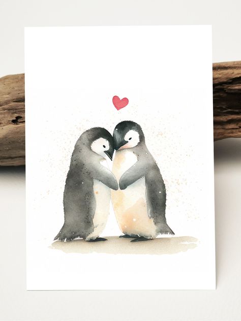 Watercolor Card Loving Penguin Couple Postcard for Valentine's Day I I Love You I I Love You I Greeting Cards I Friendship Card - Etsy