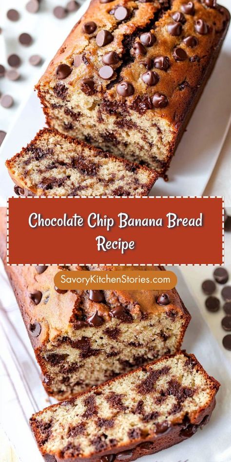 Want to impress your family with a delightful dessert? This Chocolate Chip Banana Bread Recipe is super easy to make and packed with flavor! It’s a fantastic way to enjoy bananas while adding a touch of sweetness. Save this recipe to create unforgettable moments in your kitchen! Dark Chocolate Chip Banana Bread, Banana Bread And Chocolate Chip Recipe, Banana Bread Recipe Salted Butter, Desserts To Make With Ripe Bananas, Healthy Banana Bread With Chocolate Chip, Banana Choc Chip Bread Recipe, Chiquita Banana Bread Mix Recipes, Banana Bread With 2 Bananas Easy, Using Bananas In Recipes