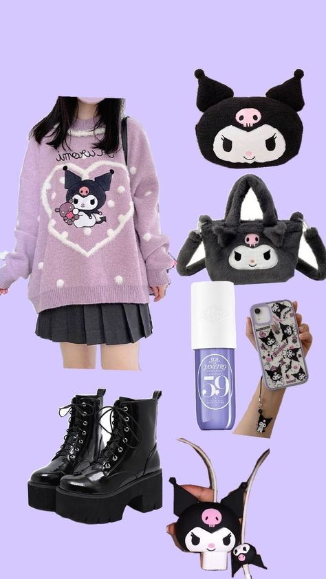 kuromi Kuromi Style Outfit, Kuromi Outfit Ideas, Kuromi Outfit Aesthetic, Kuromi Aesthetic Outfit, Kuromi Inspired Outfit, Kuromi Outfit, Kuromi Clothes, Billionaire Homes, Be Girly