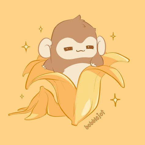 Bobblejot on Instagram: “Am I a-peeling? . . . #monkey #banana #digitalart #drawing #doodles” Monkey Drawing, Cute Monkey, On Instagram, Instagram, Kawaii