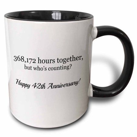 3dRose Happy 42nd Anniversary - 368172 hours together - Two Tone Black Mug, 11-ounce Happy 41st Anniversary, Happy 49th Anniversary, Happy 42nd Anniversary, Happy 36th Anniversary, Happy 32nd Anniversary, Happy 22nd Anniversary, Happy 19th Anniversary, Happy 45th Anniversary, Happy 14th Anniversary