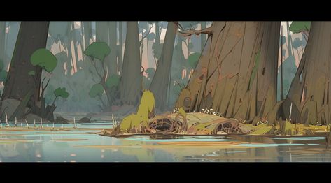 ArtStation - Stinking swamp, Yami-Yami Landscape Drawing Tutorial, Game Art Environment, Yami Yami, Background Drawing, Building Art, Fantasy Setting, Landscape Artwork, Artwork Pictures, Landscape Drawings