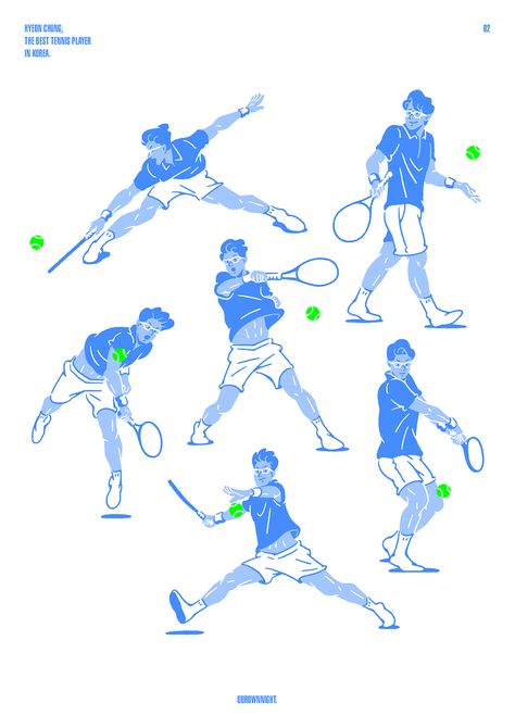 The best tennis player in Korea. on Behance Tennis Pose Reference, Tennis Illustration Art, Tennis Poses Reference, Tennis Tattoo, Tennis Pose, Tennis Poses, Tennis Illustration, Tennis Drawing, Sports Illustration