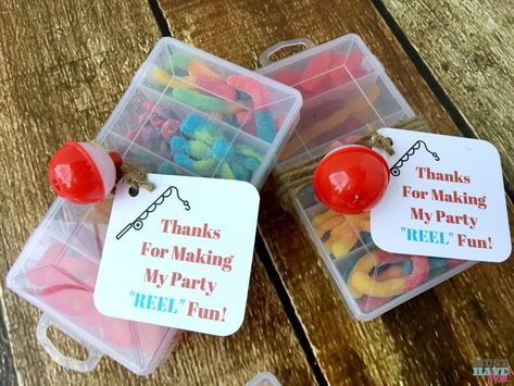 Fishing Birthday Favors, Fish Theme Party Favors, Fish Birthday Party Favors, Fishing Theme Party Favors, Tackle Box Party Favor, Camping Party Food Ideas, Happy Birthday Reels, Camping Party Food, Birthday Reels