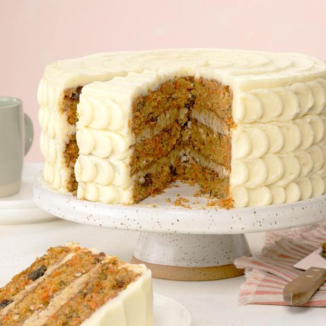 Carrot Layer Cake Recipe | Taste of Home Carrot Layer Cake, Ultimate Carrot Cake, 70s Food, Easter Cake Recipes, Thanksgiving Cakes, Layer Cake Recipes, Carrot Cake Recipe, Easter Dinner, Cake With Cream Cheese