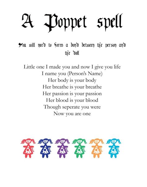 Poppet Magick Curse, Puppet Magick, Poppets Witchcraft, Spell Book Pages Printable Free, Poppet Magick, Poppet Dolls, Voodoo Doll Spells, Wicca Recipes, Hoodoo Spells