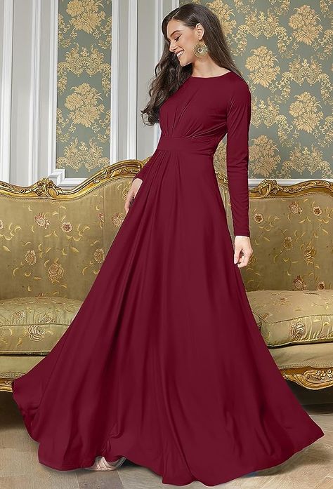 Gown For Mother, Muslim Prom Dress, Full Sleeve Gowns, Full Maxi Dress, Kate Middleton Style Outfits, Evening Dresses Wedding, Flowy Gown, Winter Bridesmaid Dresses, Long Sleeve Bridesmaid Dress