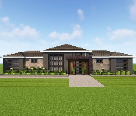 Minecraft Modern Mansion, Modern Prairie House, Minecraft Building Designs, Casa Minecraft, Suburban Houses, Mc House, Modern Minecraft Houses, 60s Home, Modern Prairie