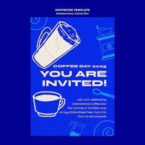 Free PSD international coffee day invit... | Free Psd #Freepik #freepsd #coffee-day #coffee-brand #coffee-branding #drink-template Coffee Invitation, International Coffee Day, Street Coffee, International Coffee, Coffee Brand, Coffee Day, Graphic Designing, Coffee Branding, You Are Invited