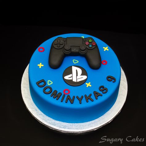 A cake with handmade Playstation 4 Controller Ps4 Cake, Cake Decorating Birthday, Playstation Cake, Panjim Goa, Xbox Cake, Playstation 4 Controller, Video Game Cakes, Decorating Birthday, Sugar Cake