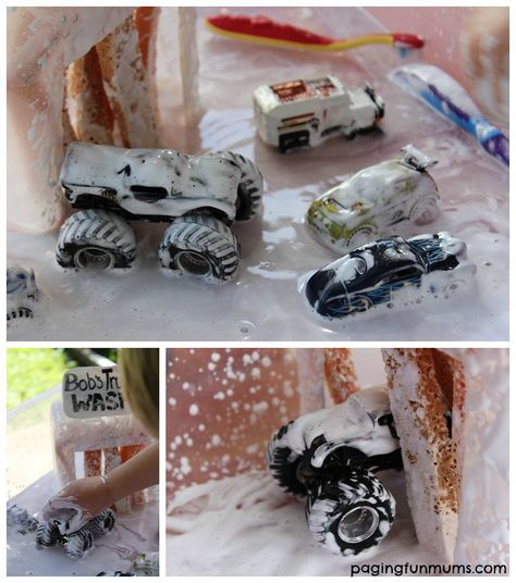 Kid Car Wash, Toy Car Wash, Diy Toy Car, Diy Car Wash, Diy Outdoor Toys, Diy Toys Car, Outdoor Toys For Toddlers, Model Train Table, Toddler Car