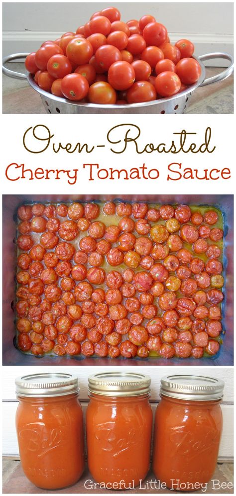 This Oven-Roasted Cherry Tomato Sauce is incredibly quick and easy to make and is full of that sweet and tangy tomato flavor making it a delicious base for almost any meal! Find the recipe at gracefullittlehoneybee.com #cherrytomato #tomatosauce #ovenroasted Roasted Cherry Tomato Sauce, Oven Roasted Cherry Tomatoes, Cherry Tomato Recipes, Cherry Tomato Sauce, Roasted Cherry, Roasted Cherry Tomatoes, Tomato Sauce Recipe, Cherry Tomato, Garden Recipes