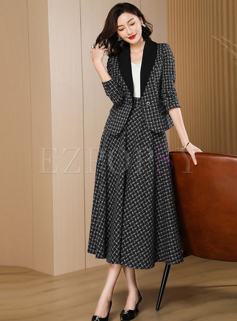 Formal Chic Dress, Formal Skirts Long, Tweed Blazer Skirt Outfit, Women's Blazer Outfit, Suits Skirt For Women, Tweed Long Dress, Suit And Skirt For Women, Formal Long Skirt Outfit, Long Skirt Outfits Formal