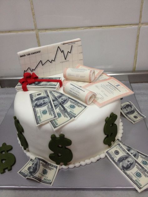 Finance Graduation Party, Money Theme Birthday Party Ideas, Finance Graduation Cakes, Finance Cake Ideas, Cake Dollar Birthday, Money Cake Design For Men, Dollar Cake Design, Birthday Cake With Money, Money Birthday Cake For Men