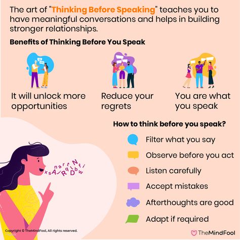 Often situations in life lead us to believe that if actions speak louder than words, why bother to think before you speak, isn’t it? This does not seem odd, at least initially. But the minute you encounter a situation in which the person on the other side does not intend to do what he or she says, the realization happens. #thinkbeforeyouspeak #think #thinkpositive #bekind #thinkbeforeyouact #thinkagain #thinksmart #thinkers #thinkgrowprosper #thinkbeforeyouink #thinking #thinkforyourself How To Think Before You Act, When Not To Speak, How To Think Before You Speak, Unkind Words, Laws Of Life, Think Before You Speak, Say What You Mean, Why Bother, Parenting Knowledge