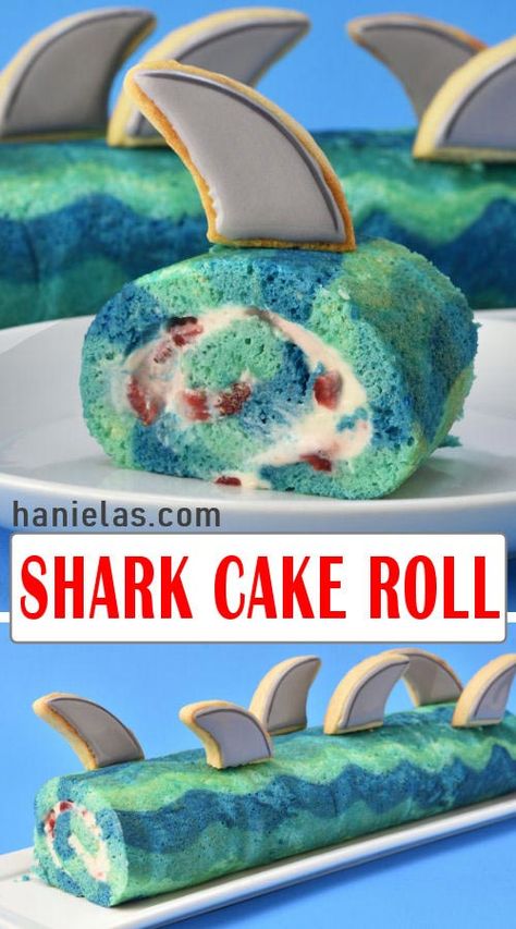 Shark Week Dessert Ideas, Shark Week Cupcakes, Shark Shaped Food, Shark Week Desserts, Shark Week Treats, Shark Cookie Cake, Shark Week Cake, Shark Week Snacks, Shark Themed Food