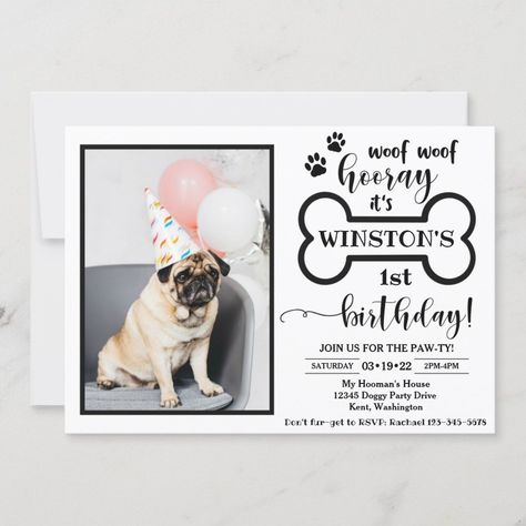 Dog Birthday Invitation  Doggy Invitation  Zazzle Dog Party Invitations, Puppy Birthday Invitations, Puppy Invitations, Dog Birthday Invitations, Dog First Birthday, Dog Template, First Birthday Cards, Dog Birthday Card, Dog Birthday Party