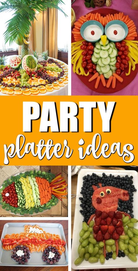 Best Party Platter Ideas - Fruit Trays and Veggie Trays For Parties on Pretty My Party #prettymyparty #fruitplatters #veggieplatters #partyplatters #vegetableplatters #veggietrays #fruittrays Vegetable Platter Ideas Trays, Fruit Tray For Kids Party, Vegetables Platter Ideas, Veggie Tray Ideas Parties Presentation, Fun Veggie Tray Ideas, Easy Fruit Tray Ideas, Fruit Salads For Parties Creative, Pretty Veggie Tray Ideas, Fruit Plates Party Platter Ideas