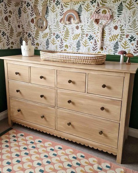 Ikea Hemnes Drawers, Ikea Hack Vanity, Hemnes Drawers, Accent Wall Diy, Ikea Hemnes Hack, Green Accent Wall, Ikea Dresser Makeover, Ikea Hemnes Dresser, Nursery Drawer