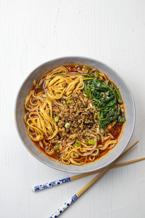 Authentic Sichuan Dan Dan Noodles Recipe with Cookingbomb Chili Sauce Sichuan Noodles Recipe, Dan Dan Noodles Recipe, Dan Dan Noodles, Chinese Cooking Wine, Sesame Sauce, Noodles Recipe, Leafy Vegetables, Fried Pork, Cooking Wine