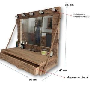 Mirror Design Bedroom, Rustic Wood Vanity, Natural Wood Vanity, Wood Vanity Table, Country Style Living Room, Wood Deco, Lamp Rustic, Kusadasi, Rustic Kitchen Island