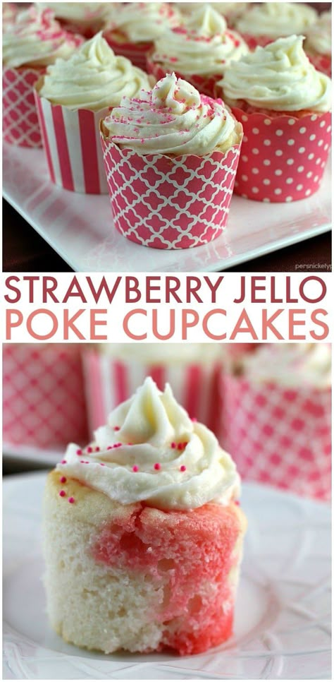 White Cake Cupcakes Ideas, Poke Cake Cupcakes, Jello Poke Cupcakes, Poke Cupcakes, Jello Poke Cake, Persnickety Plates, Poke Cake Jello, Cake Mix Cupcakes, White Cake Recipe