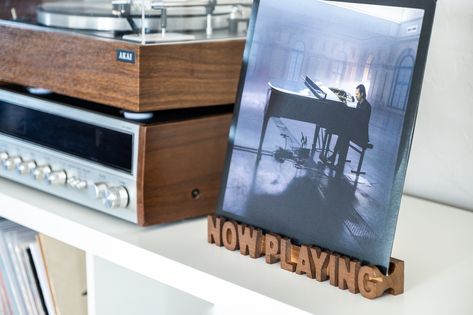 NOW PLAYING Wooden Vinyl Record Display Stand oak wood record stand free standing vinyl record display Record Now Playing Display, Now Playing Record Display, Vinyl Holder, Vinyl Record Display, Record Stand, Record Display, Now Playing, Wood Shop Projects, Record Holder