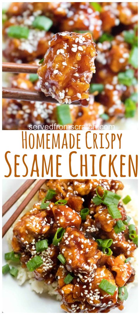 Skip the take-out and make your very own Homemade Crispy Sesame Chicken with simple and easy ingredients you already have in your pantry! Pantry Dinner Recipes, Pantry Dinner, Crispy Sesame Chicken, Sesame Chicken, Dinner Recipes Crockpot, Recipes Dinner, Healthy Chicken Recipes, Chicken Dinner Recipes, Ground Beef Recipes