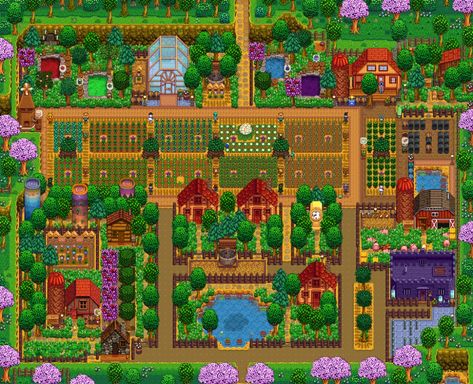 Stardew Farms, Big Sheds, Stardew Valley Layout, Stardew Valley Tips, Stardew Valley Farms, Vaporwave Wallpaper, Farm Layout, Pixel Art Tutorial, Rpg Map