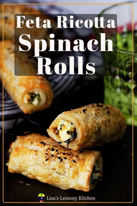 Feta Ricotta and Spinach Roll recipe. Easy to bake Feta Ricotta and Spinach rolls, made from puff pastry, frozen spinach and ricotta cheese. Spinach Puff Pastry, Spinach Puff, Spinach Rolls, Ricotta Cheese Recipes, Sausage Rolls Recipe, 200 Calorie, Easy To Bake, Recipes Shrimp, Spinach And Ricotta