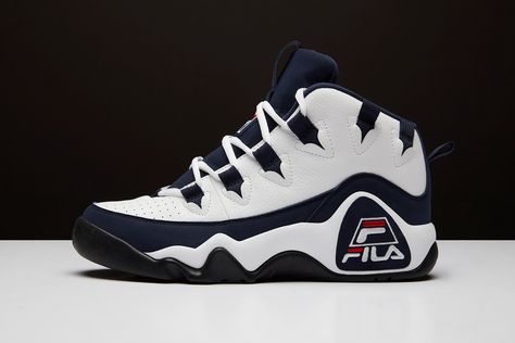 The FILA 95 Sneaker Returns in Its OG White and Navy Colorway This Week Fila Grant Hill, Sneakers 2024, High Top Tennis Shoes, Grant Hill, Urban Shoes, Unique Tools, Nike Jordan Shoes, Nike Fashion Shoes, Jordan Shoes Retro